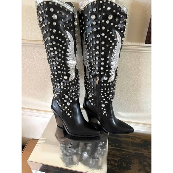 Azalea Wang  Upbeat Black Jeweled Western Boot. -NIB- SZ 8.5 - Picture 3 of 5